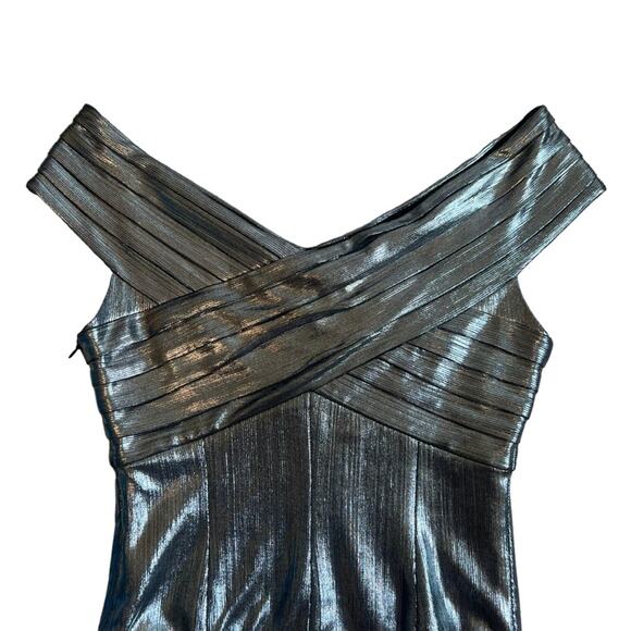 Retrofete Rowan Women’s Pleated Silver Chrome Off The Shoulder Bodysuit Size XS - Picture 8 of 14